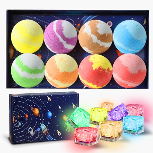 Badebomben, Badebomben Geschenkset Mit Spielzeug im Inneren Überraschung LED Licht,8 PK Planets Badekugeln Luxuriöses Geschenk für Kinder,Frauen,Freundin,Mutter,Valentinsgruß Geburtstags Weihnachts.