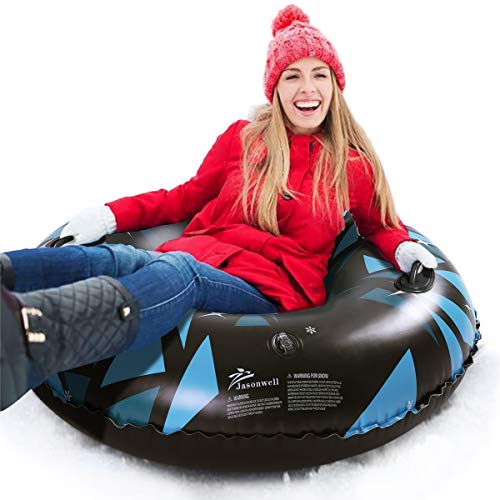Jasonwell Snow Tube 47 Inch Inflatable Snow Sled Toboggan Snow Toys for Kids and Adults Heavy Duty Inflatable Snow Tube Winter Outdoor Toys for Kids and Adults