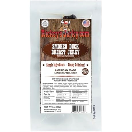 Rickey&#x27;s Jerky, Smoked Duck Breast Jerky, Wild Game Jerky Rich in Protein...