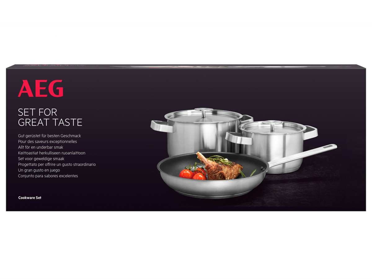 AEG A3SS Set di 2 pentole (16 cm e 20 cm) e 1 padella (24 cm), acciaio inossidabile