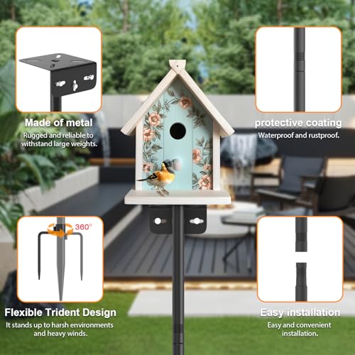 Image of AHRLHR 2 Pack 80 Inch Adjustable Bird Feeder Pole,Bird House Pole Suitable for Feeders & Birdhouse,Weather Station,Heavy-Duty Rustproof Design,Enhance Outdoor Decor & Birdwatching Experience