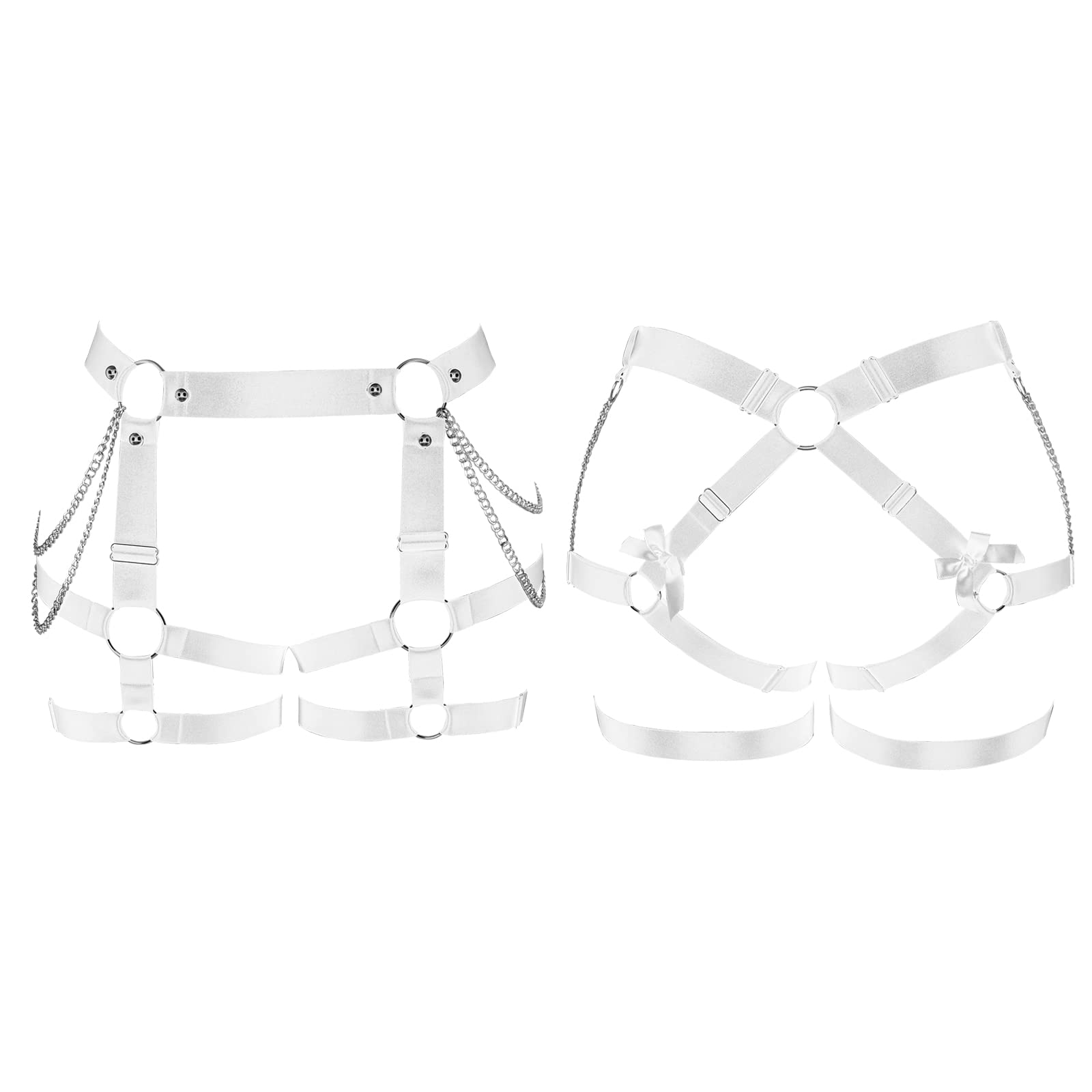 Womens Plus Size Leg Belt Garter Belt Harness Body Cage High Waist Hollow Out Gothic Punk Dance Rave: White