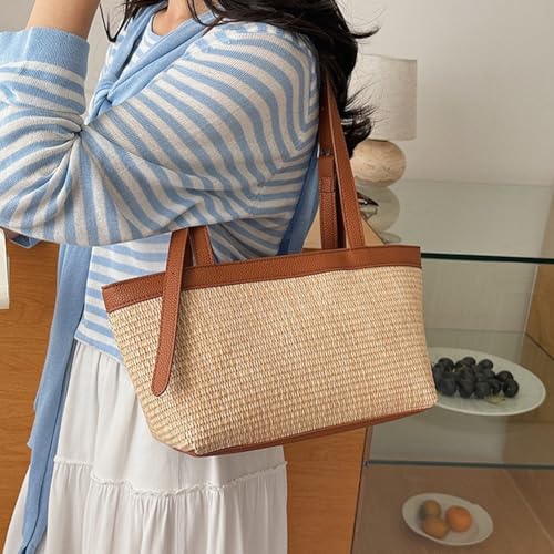 Bolso de paja para mujer, bolso de playa para verano, bolso tote grande con asa y correa ajustable para trabajo, playa o vacaciones miniatura 6