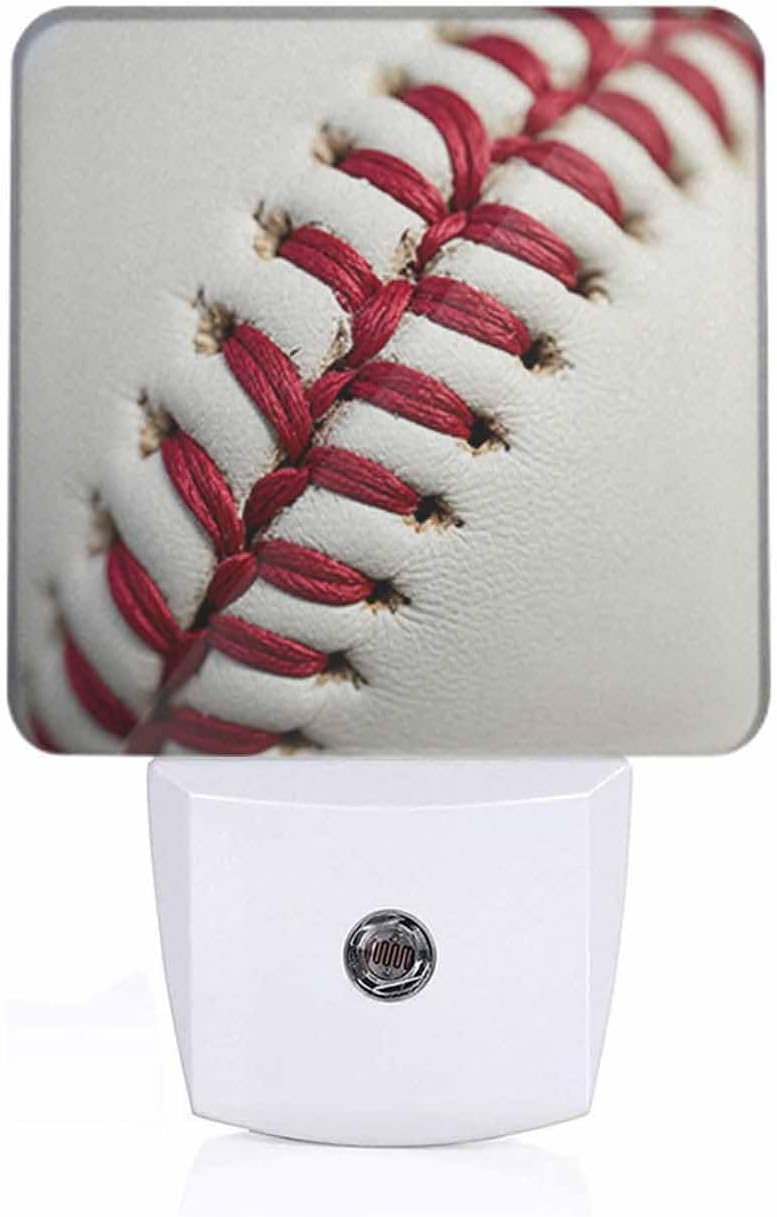 Baseball Stitching LED Night Lights Plug into Wall Red Stitching 0.5W Plug in Night Light, Dusk to Dawn, Bright Nightlight Auto On/Off, for Room Bedroom Bathroom