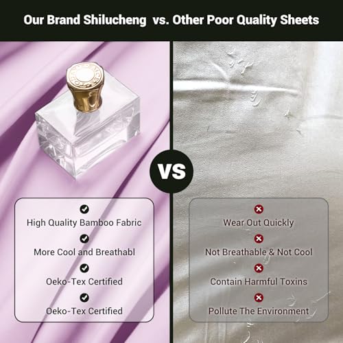 Image of Shilucheng 4 Piece King Sheet Sets, Cooling Sheets, Blend Rayon Derived from Bamboo, Deep Pocket Up to 16 inch, Breathable & Soft Bed Sheets, Hotel Silky Bedding Set, Lilac