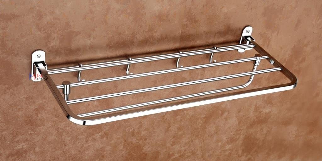 MHS SS 304 Stainless Steel Adjustable Folding Towel Rack and Rod with Hanger Hook Stand Holder for Home Hotel Hostel Bathroom Bath Accessories with Screws