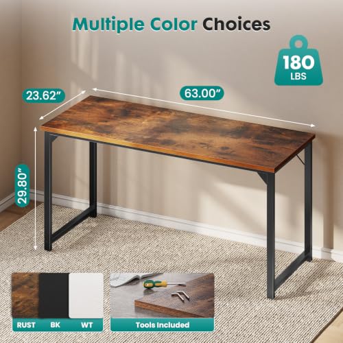 Image of OLIXIS 63-Inch Large Computer Desk for Home Office, Brown