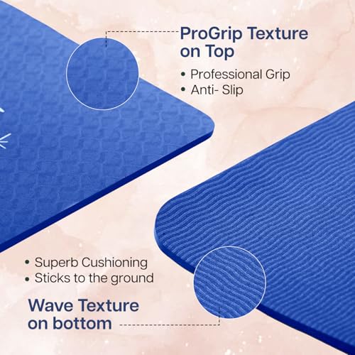 Image of WiseLife Grande XL 6 MM TPE Yoga Mat for Men & Women | Extra Thick, Long & Wide Premium Exercise Mat with Yoga Strap | Anti-Slip & Anti-Tear Ideal for Yoga, Pilates, Home Workouts & Gym Use (Navy Blue)