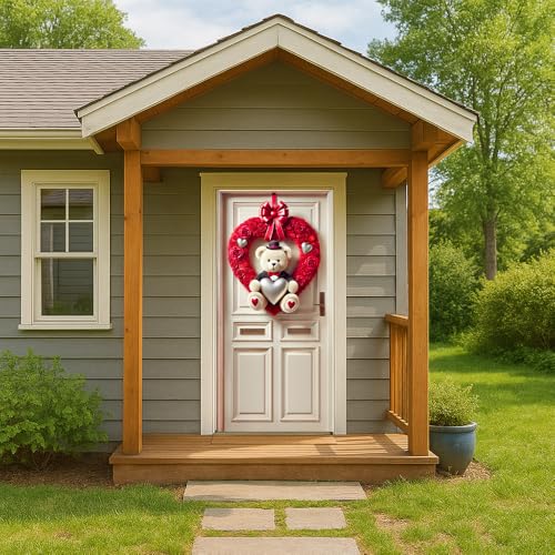 Image of Tuxedo Teddy Bear Red Rose Heart Door Cover 35x70in Love Wedding