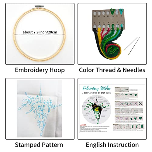 Image of Louise Maelys Embroidery kit for Beginners,Cat Stamped Pattern Cross Stitch Kits for Adult Including Cloth,Hoop,Color Threads,Needles and Instruction