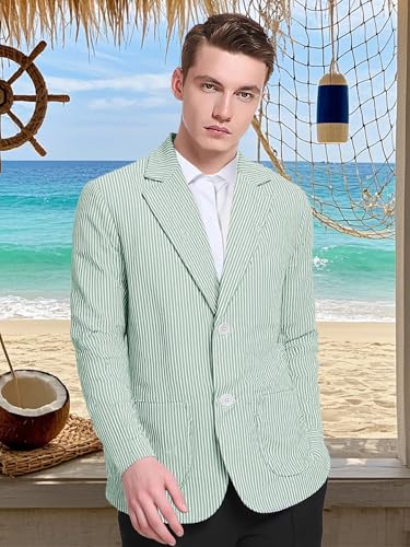 Men's Seersucker Blazer Slim Fit Lightweight Striped Suit Jacket Casual Summer Sport Coat Beach Wedding Prom2