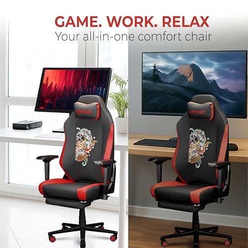 Image of NiTHO FORGE Gaming Office Chair | Ergonomic Reclining Computer Chair with Magnetic Headrest, Foldable Footrest, Adjustable Lumbar Support, 4D Armrests, Swivel Chair for Work or Study, Black & Red