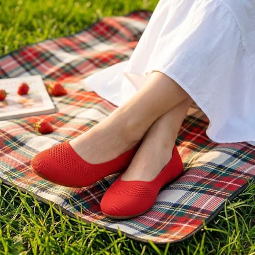 Image of Puxowe Women's Ballet Flats Breathable Knit Slip On Comfortable Round Toe Walking Shoes with Arch Support Insole for Work