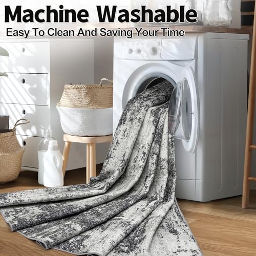 Image of Tosuoka 8x10 Area Rugs for Living Room Abstract Washable Black Rug