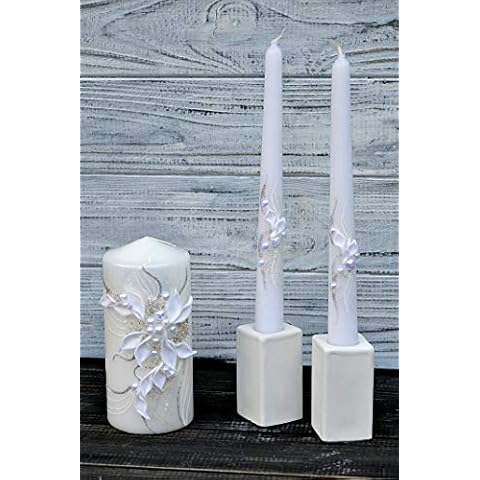 Magik Life Unity Candle Set for Wedding - Wedding Unity Set for Reception and Ceremony - Candle Sets - 6 Inch Pillar and 2 * 10 Inch Tapers-White Cover