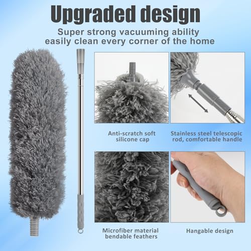 Miniatura 4 de Zikenis Plumero Atrapapolvo,Plumero De Limpieza Hasta 245 Cm,Para Limpiar Ranuras,Plumero Extensible Telescópico Lavable Con Cepillo,Para Ventanas Persianas Muebles - Gris