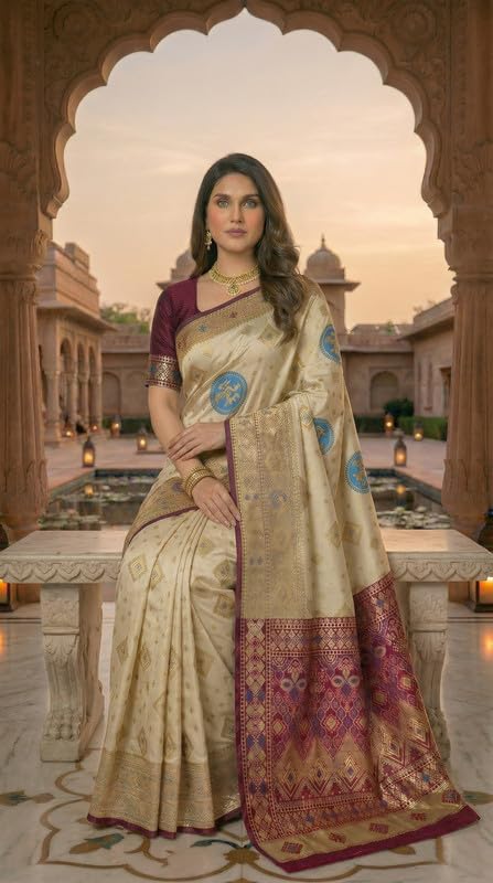 Image of C J Enterprise Women's Pure Soft Silk Saree With Blouse Piece For Wedding (Diamond-Patola)