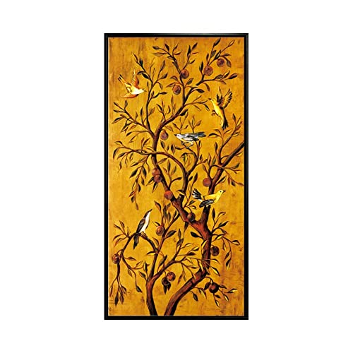 Broderie diamant fleurs et oiseaux grand format 80x220 cm pour décoration salon