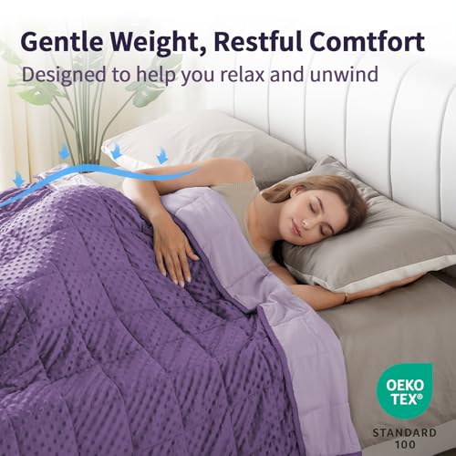 Image of Mr. Sandman Weighted Blanket for Adults Queen Size 20 lbs, Soft Cooling Heavy Minky Blanket for Sleep, Washable Throw Blanket with Glass Beads, 60 x 80 Inches, Purple /Lavender
