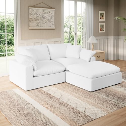 Intuition Decor Modular Sectional Sofa Cloud Couch,Down Filled Comfy Cloud Modern Sofa,White Linen L...
