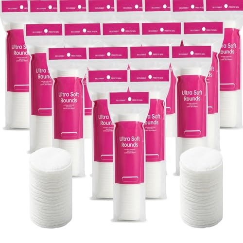 Astraescly Cotton Rounds Bulk 2000 Count Soft Makeup Remover Pads for Face 100% Pure Cotton Lint-Free Hypoallergenic Gentle Exfoliating Facial Pads for All Skin Types & Toner 20 Packs of 100 Count