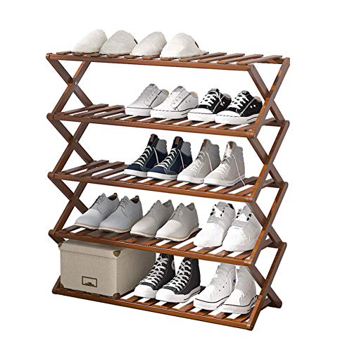 UDEAR Bambus Schuhregal,Faltbar freistehend Schuhregal Speicherorganisator Multifunktion, Wohnzimmer, Balkon, 5 Ebenen, Dunkelbraun