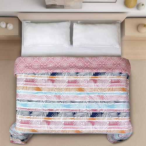Image of Signature Reversible Super Soft Double Bed Comforter /Quilt Set 350GSM 88x90 inches, and Fitted Elastic Bed Sheet with Pillow Covers (Stripes with Vibes, Comforter Only)