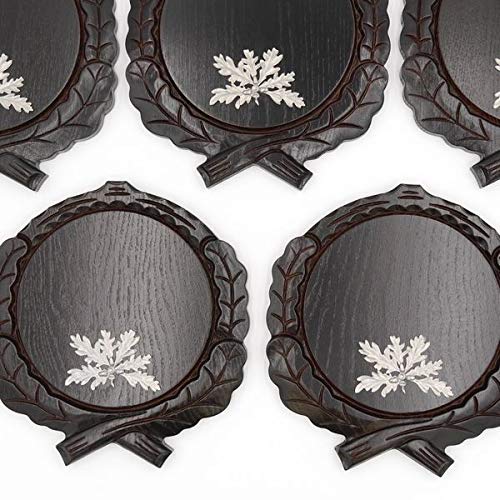 GTK - Juego de 5 placas de cuña talladas oscuras AF 17,5 cm con 5 hojas de roble de 6 hojas, portada, cuñas, tabla de especias, cartel para trofeos