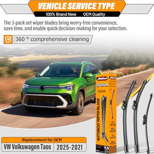 Image of OEM Windshield Wiper Blade Replacement for VW Volkswagen Taos 2021 2022 2023 2024 2025 Original Equipment All-Season Rear Wiper Blade Set 26+18+12 (Set of 3)