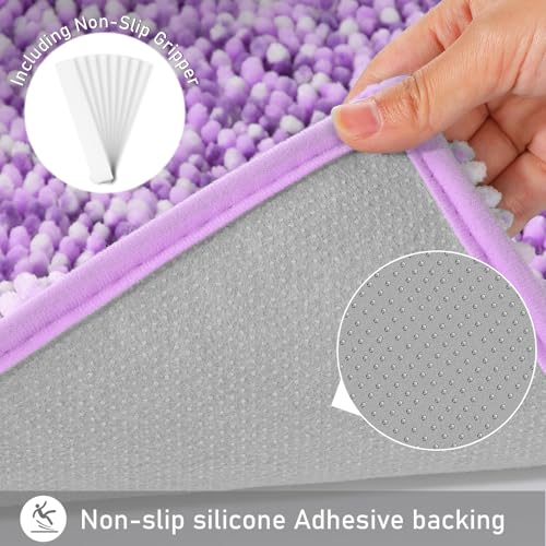 Image of Yimobra Chenille Bathroom Rugs, 28x17.5, Extra Soft Bath Mats for Bathroom Non Slip, Fluffy Plush Luxury Shower Mat Outside, Water Absorbent, Machine Washable, Purple & Lavender