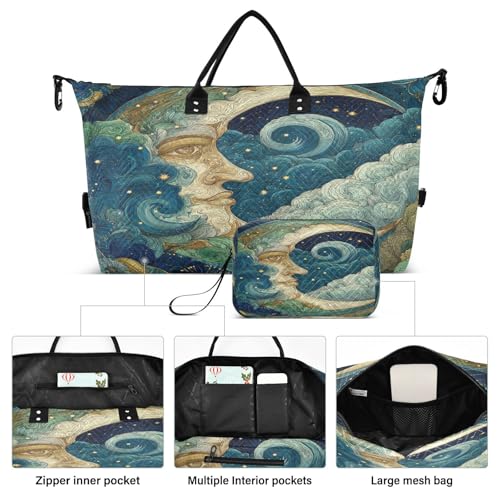 Crescent Moon Face Travel Duffel Bag for Men Women with Makeup Bag Weekend Overnight Carry On Bags for Workout Gym Travelin2