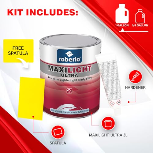 Roberlo Maxilight Ultra Body Filler Kit – Advanced Scratch, Dent & Rust Repair – Lightweight Car Putty for Steel, Aluminum, Fiberglass – Versatile Auto Body Filler for Seamless Finishing - Thumbnail 3