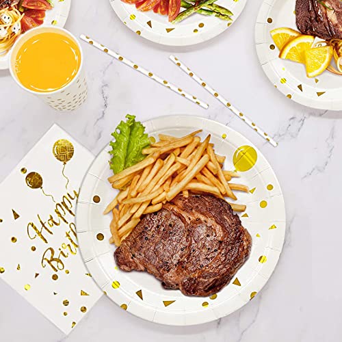 Assiettes or blanche et serviettes gobelets pour vaisselle jetable anniversaire - 3