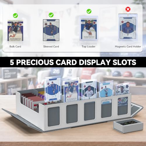 Image of Kabinka Soccer Card Storage Box with Window Display, 5-Row Sport Card Storage Box, 3900+ Card Deck Box for Soccer Sports Card TCG, 5 Top Loaders, 5 Stoppers, 48 Dividers, 1 Dice Tray (Soccer 1)