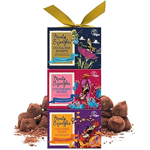 Monty Bojangles Vegan Tower | 3 Gift Boxes - Caramel Haze, Cocoa Berry Blush, Nib Nights | Cocoa Dusted Chocolate Truffles, 300g (3 x 100g Gift Pack) Cover
