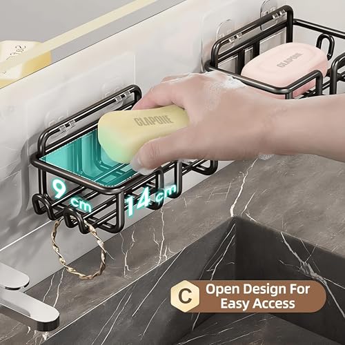 Image of CLAPONE Bathroom Corner Shower Caddy Set of 4, No Drill Self Adhesive Shower Organizer Shelves, Rustproof Metal Bathroom Storage Rack with Soap Holder & Toothbrush Holder, Black