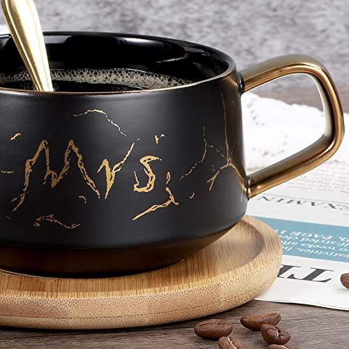 Mr And Mrs Gifts 8.5 Oz Golden Hand Print Tea Cup With Saucer Set And Cup And Ceramics Saucer Set Couples Newlywed Gift (Black 2 Pack) #TOP3