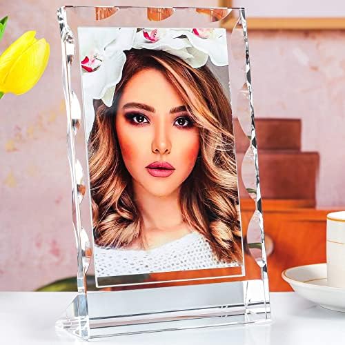 Modaier 4x6 Crystal Picture Frame,Luxury Modern Clear Crystal Glass Photo Frames With Multiple Shining Groove For Photo,Landscape,Painting and poster