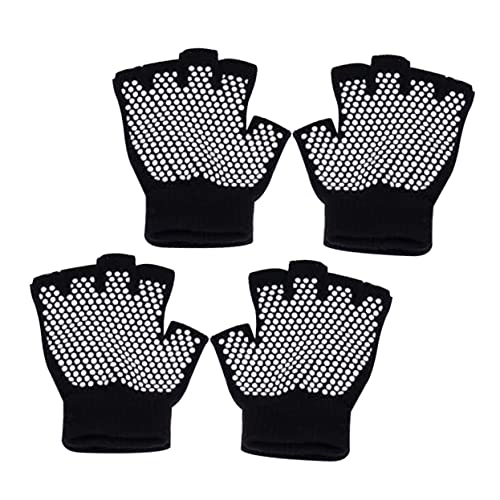 IWOWHERO 2 Pairs Non Slip Half Finger Gloves for Yoga and Fitness Breathable Comfortable Workout Gloves for Men and Women for Training Sports and Exercise Black