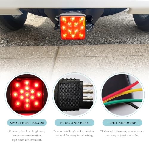 Image of 15 LED Brake Light Trailer Hitch Cover, 12V Smoked Lens Square Brake Tail Light Fit 2 inch Receiver, Waterproof LED Towing Hitch Lights Exterior Accessories for Truck Trailer SUV (Red)