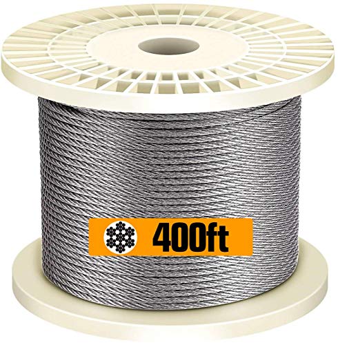 TOYELIU T316-Stainless Steel 1/8'' Aircraft Wire Rope for Cable Deck Railing Kit,Non-Magnetic Marine Grade(400ft)