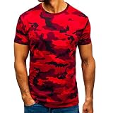Maglietta da uomo, regolare, con stampa frontale, maglia a maniche corte sul risvolto, camicia alla moda da uomo, camicia con cravatta, Colore: rosso, L