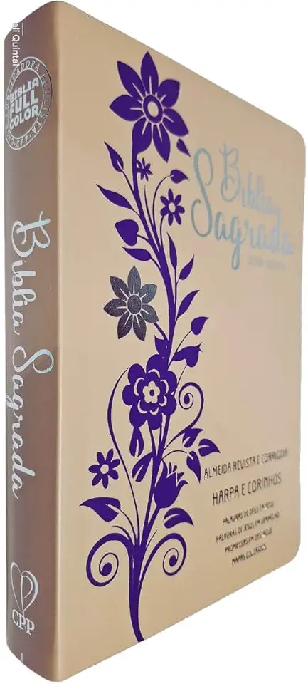 Bíblia gigante ppm arc full color c/ harpa pu luxo - rosé e lilás