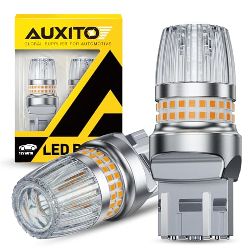 Image of AUXITO 7440 7443 LED Bulb Amber Yellow Turn Signal Lights, 700% Brighter 7441 7444 T20 992 WY21W LED Bulbs with Projector for Parking Blinker Tail Brake Signal DRL Marker Light, Pack of 2