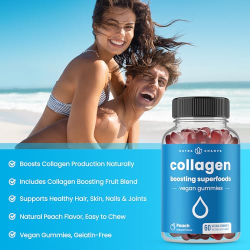 Collagen Boosting Gummies | Collagen Booster Gummy for Natural Collagen Production | Hair, Skin, Nails, Joint Support | Vegan Pectin Supplements Chews for Women & Men | 60 Peach Vitamins Gummies - Image 4