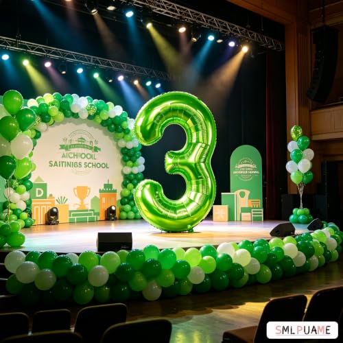 Image of 40 Inch Green Number 3 Balloon, 3rd Birthday Decoration Boys Girls