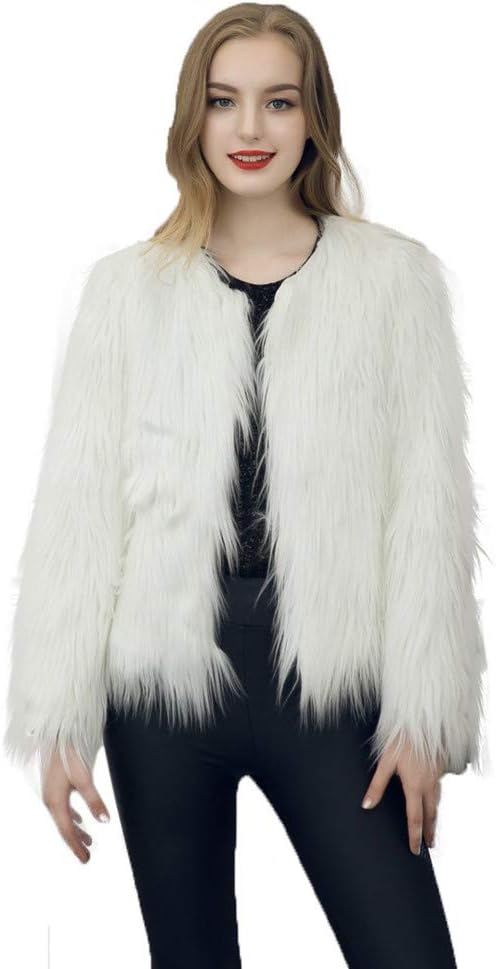 Dikoaina Women's Solid Color Shaggy Faux Fur Coat Jacket