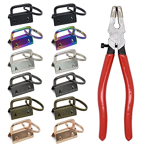 50-teiliges Schlüsselanhänger-Hardware und Zangenwerkzeug-Set, 6 Farben, 25 mm, Schlüsselanhänger für Handgelenk-Schlüsselanhänger, Schlüsselband und Schlüsselanhänger Cover