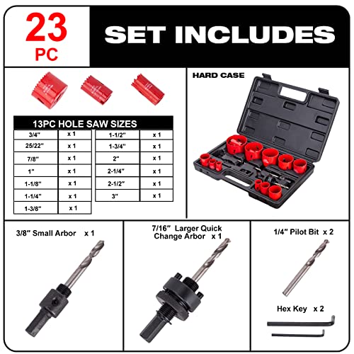 Ecotown 23-Piece Bi-Metal Hole Saw Kit, M42 High-Speed Steel Cutter Set (3/4" / 19mm to 3" / 76mm) for Soft Metal Plywood - Image 2