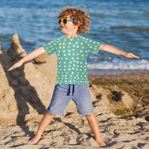 Cute Baseball Dots Green Girl Bathing Suit Short Sleeves Active Shirts Swimwear Beach Tops 3T4